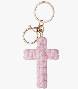 Macrame Cross Keychain,Jesus Key Chain Christian Car Accessories Handmade Soft Cross Keychain Boho Decor for Women Men Gifts