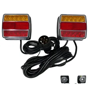26 LED Magnetic Trailer Light Kit 2PCS Universal 12V IP68 Waterproof 24ft Cable 7-pin Plug Red Clear Lens for Trailers Caravans