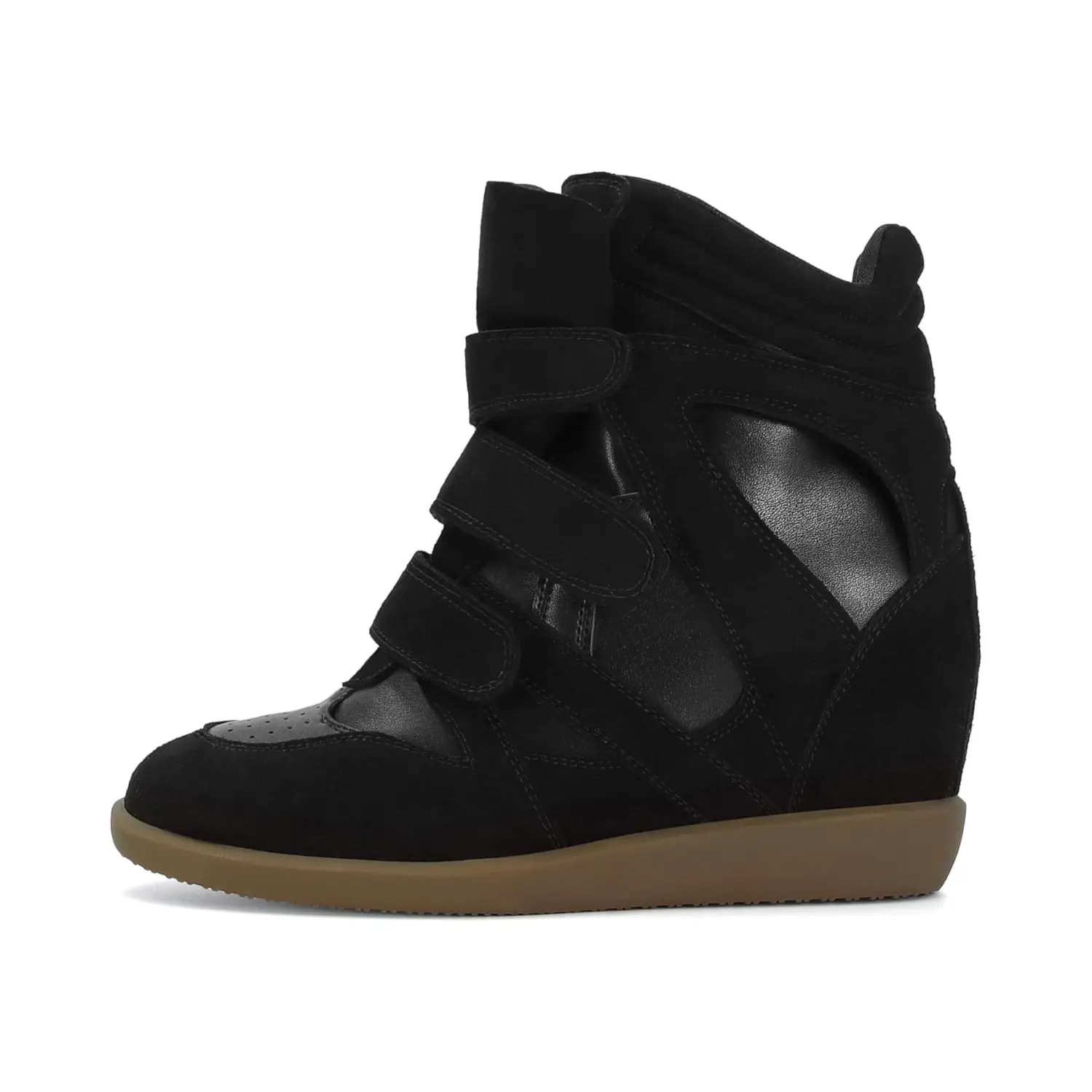 Women's Suede Wedge Sneakers, Vintage Sporty Chic Campus Shoes with 3 Hook-and-Loop Straps and 5cm Hidden Heel, Wedges, Women's Shoes, Heels For Women