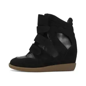 SOVANYOU Wedge Sneakers for Women Heels Suede Hook and Loop High Heel Tennis Round Toe Triple Strappy Band Casual Vintage Fashion Dressy Comfy Campus Trendy Retro