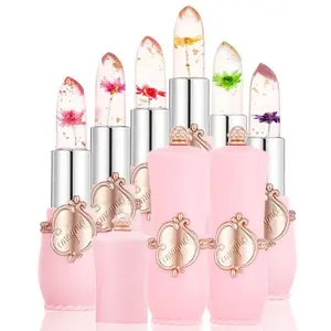 6-Piece Transparent Moisturizing Floral Jelly Flower Temperature-Change Lipstick Set, Hydrating Color-Changing Lip Balm Kit, Beauty Essentials
