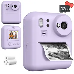 Instant Print Kids Camera, 48mp 1080P Digital Toddler Camera with 32GB Card, Portable Selfie Video Camera, Pocket Camera, Perfect Christmas Gift, Ideal Travel Photo Toy For Creativity And Fun, Comes With 3 Rolls Of Photo Printing Paper, Lilac Purple