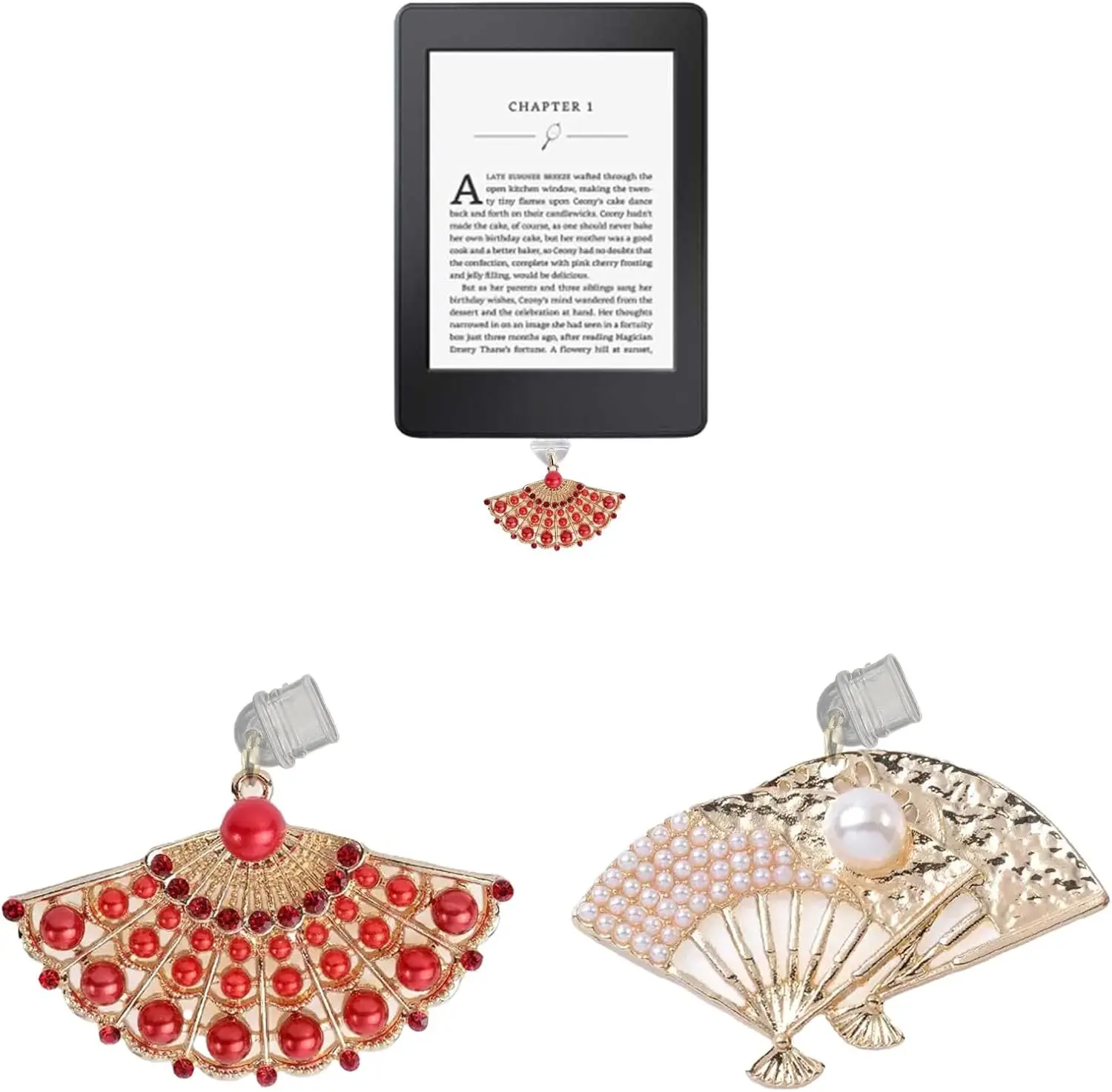 2 count Plug Charms for Kindle, Dust Plug Charm Compatible with E-Reader and Phone Type C/USB C  Ports, Red White Fans Accessories  for Book Lover Readers Men Women Teachers Students