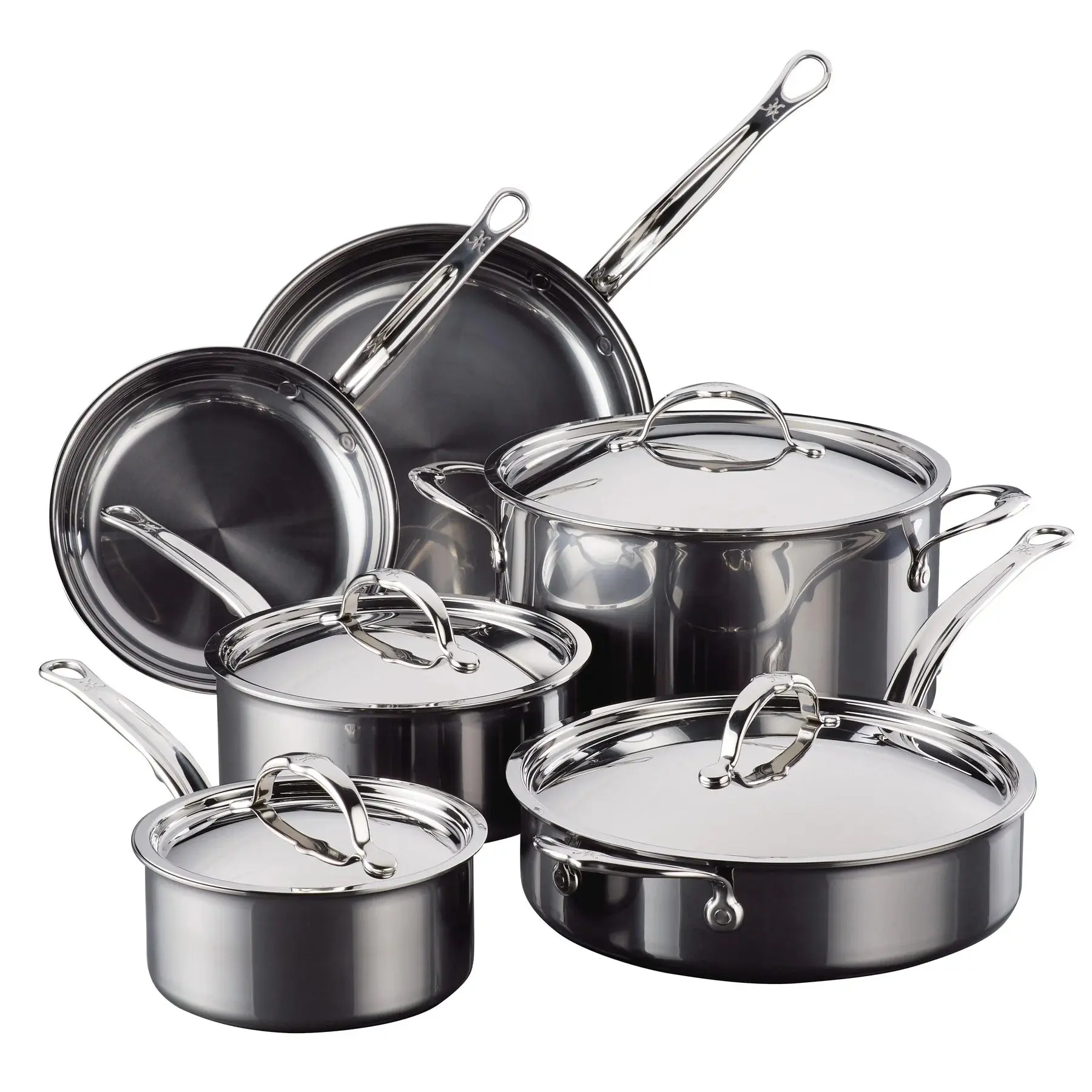 Hestan 10-Piece Titanium Ultimate Cookware Set - Geometry-Designed Metal Handles, ProCore Clad, Induction-Compatible, Sealed Rims, Stain-Resistant, Saucepan, Frying Pans, Steel Components, Oven-Safe, Lids Included
