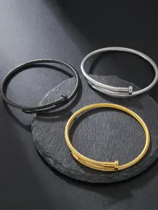 Adjustable Spiral Pattern Open Bangle Bracelet, Stainless Steel Wire Rope Jewelry Gift for Boyfriend, Casual All-Season Accessory, Fashion Bracelets