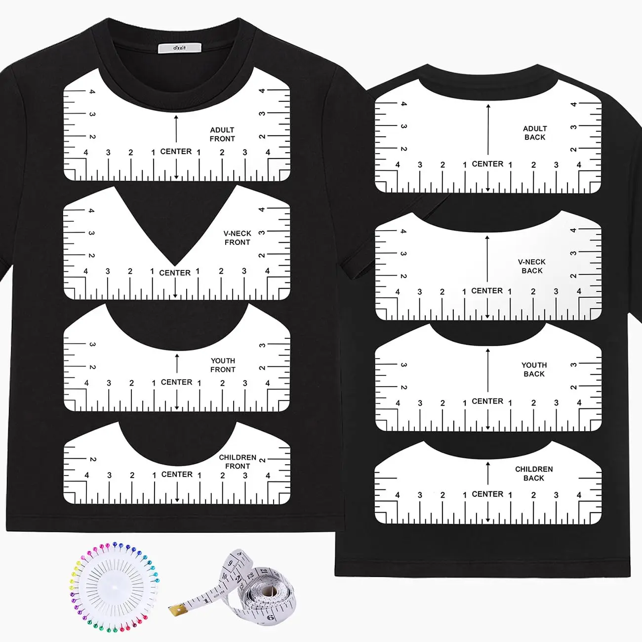 Jenly 10 Count T-Shirt Ruler Guide Set - 8 PVC Rulers & Measuring Tape for Adult Youth V- T-Shirts Heat Press Alignment Tools