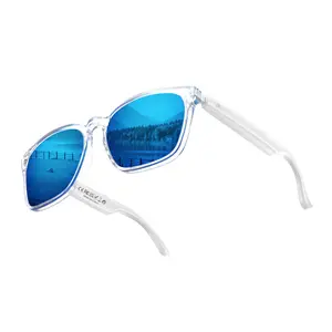 A10 Crystal Blue Smart Audio Glasses with Transparent Frame Polarized Lenses Bluetooth 5.4 Touch Control Stereo Sound Water Proof