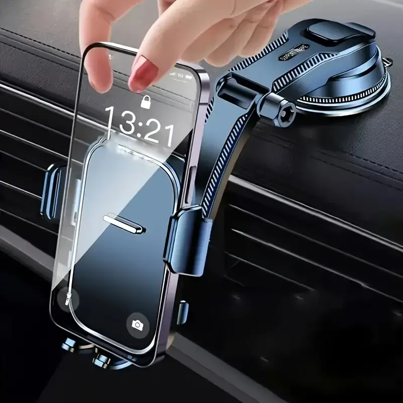 360° Rotate Car Phone Mount - ABS Plastic Phone Holder for Car with Strong Suction Cup Base, Quiet Adjustable Navigation Mount, Compact Fold Magnetic Design, Hands-Free for Drivers, Compatible with Dash & Vent, Universal Phone