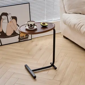 Brown C-Shaped End Table - Small Sofa Side Table for Living Room WL RR