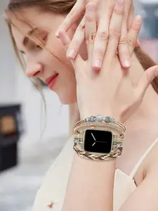 Beaded Bracelet for Apple Watch, 38-46mm, Women's Fashion Handmade Dressy Band, Stainless Steel Beads, Elastic Strap