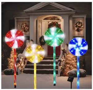 Christmas Solar Pathway Lights, 27" Set of 4 Lollipops Peppermint Stake Lights, 8 Modes Candy Cane Walkside Lights, Outdoor Xmas Decoration for Walkway,Yard(4PCS-Multicolor)