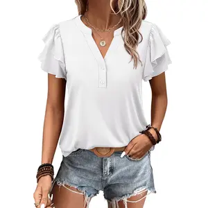 ANRABESS Womens Dressy Casual Tops Ruffle Short Sleeve V Neck Shirts Elegant Business V-Neck Work Blouse