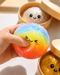 Glitter Dumpling Squishy Toy with Steamer Basket, Soft Slow-Rising Fidget Squeeze Toy stress toy fun relief