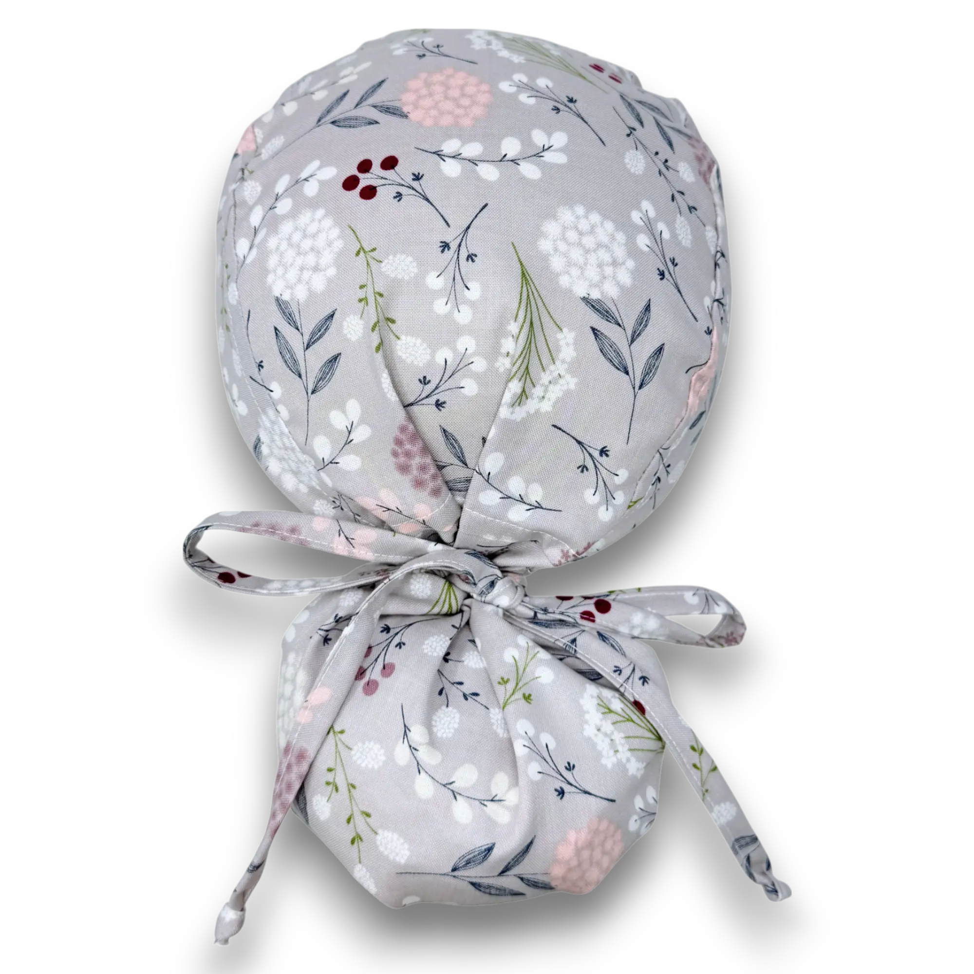 Flower Ponytail scrub cap for women with satin lined option by Paradise Caps.
