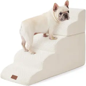 Stairs for High Beds - Pet Stairs Ramp for Couch, 35D   Steps for Small to Large Pets, with Non-Slip Bottom Beige, 5 Steps