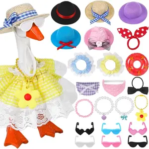 ONERIR 6 sets 22 items 22 Sets 7 Inch Mini Desk Goose Outfits with 6 Hats 4 Chain Necklaces 4 Dresses 6 Sunglasses 1 Ring 1 Tie for Magnetic Goose Figurine Decoration DIY Costume Supplies, Animal-Shaped Doll Ornaments, Bird Doll Ornaments