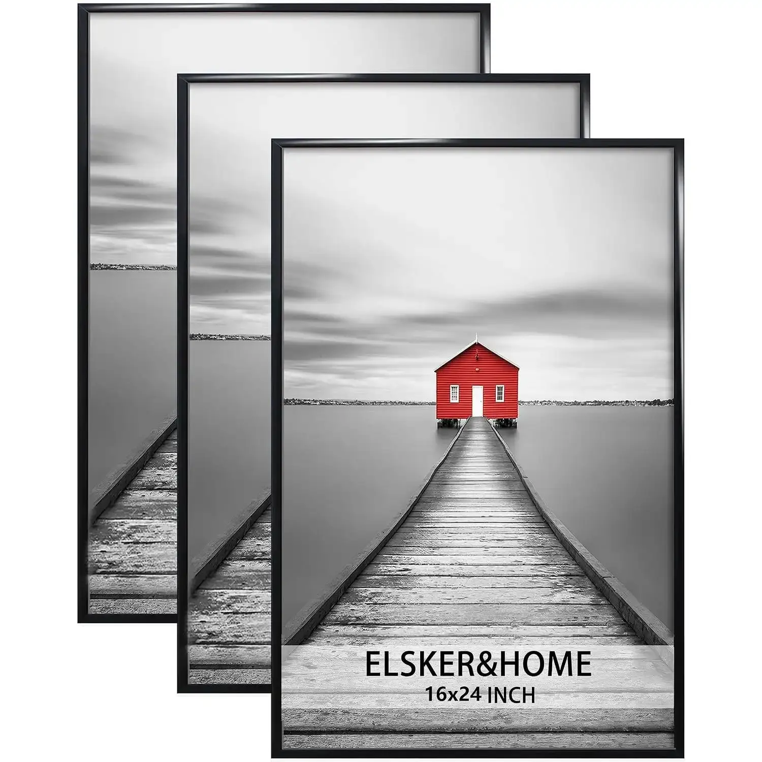 3 Pack 16x24 Inch Black Slide-In Poster Frames, Horizontal & Vertical Wall Mount Picture Frames for Posters, Art Prints, Home Office Decor