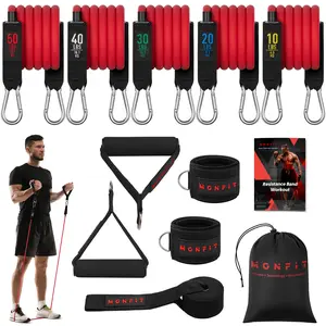 ASU Trainer Resistance Tube Bands Set with Handles, Ankle Straps and Door Anchor - 5 Levels of Toughness - 150 lbs Elastic Resistance Band Set