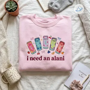 I Need an Alani Embroidered Sweatshirt, Funny Energy Drink Lover Crewneck for Women, Pink Cozy Caffeine Pullover, Cute Soda Aesthetic Gift for Her Fans