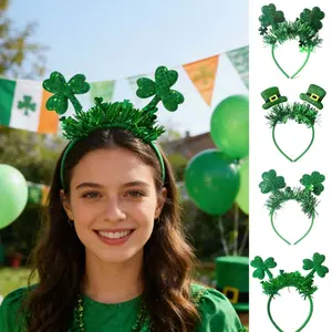 St. Patrick’s Day Shamrock Headband Green Glitter Clover Hair Hoop Party Costume Accessory