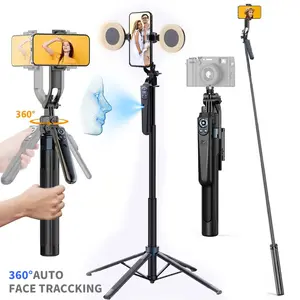 70.8 inch 360° Rotatable Smart Auto Face Tracking Selfie Stick Tripod with Gesture Control & Rechargeable Fill Lights for Mobile Phone Video Recording Vlog TikTok Live Broadcast - Smartphone Camera Accessories