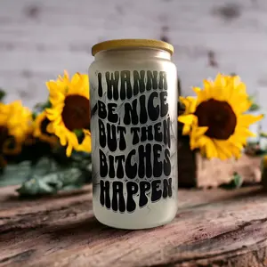 16oz I want to be nice frosted glass can Drinkware Drink