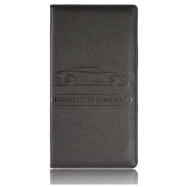 Premium Car Registration and Insurance Card Holder - PU Leather Auto Document Wallet with Magnetic Closure, Clear Pockets Organizers for Glove Box (Black)