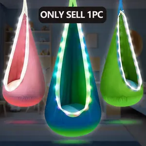 Hanging Hammock Bed with Glowing Feature, Inflatable Pillow Included, Hand-Washable, Indoor/Outdoor Relaxation, Thick Nylon/Cotton Fabric, Three Colors Available Hanging Swing Hammock, Outdoor Patio Swing