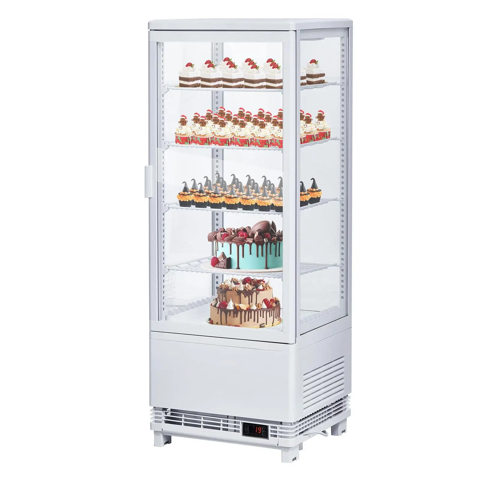 GAOMON Commercial Cake Display Refrigerator - 3.5 Cu.FT Single-Door Merchandiser with Tempered Glass, Double-Layered Glass, Interior LED Lighting, LED Display, Countertop/Floor Placement, Adjustable Shelves, 35.6-53.6°F, No Frost, 110V