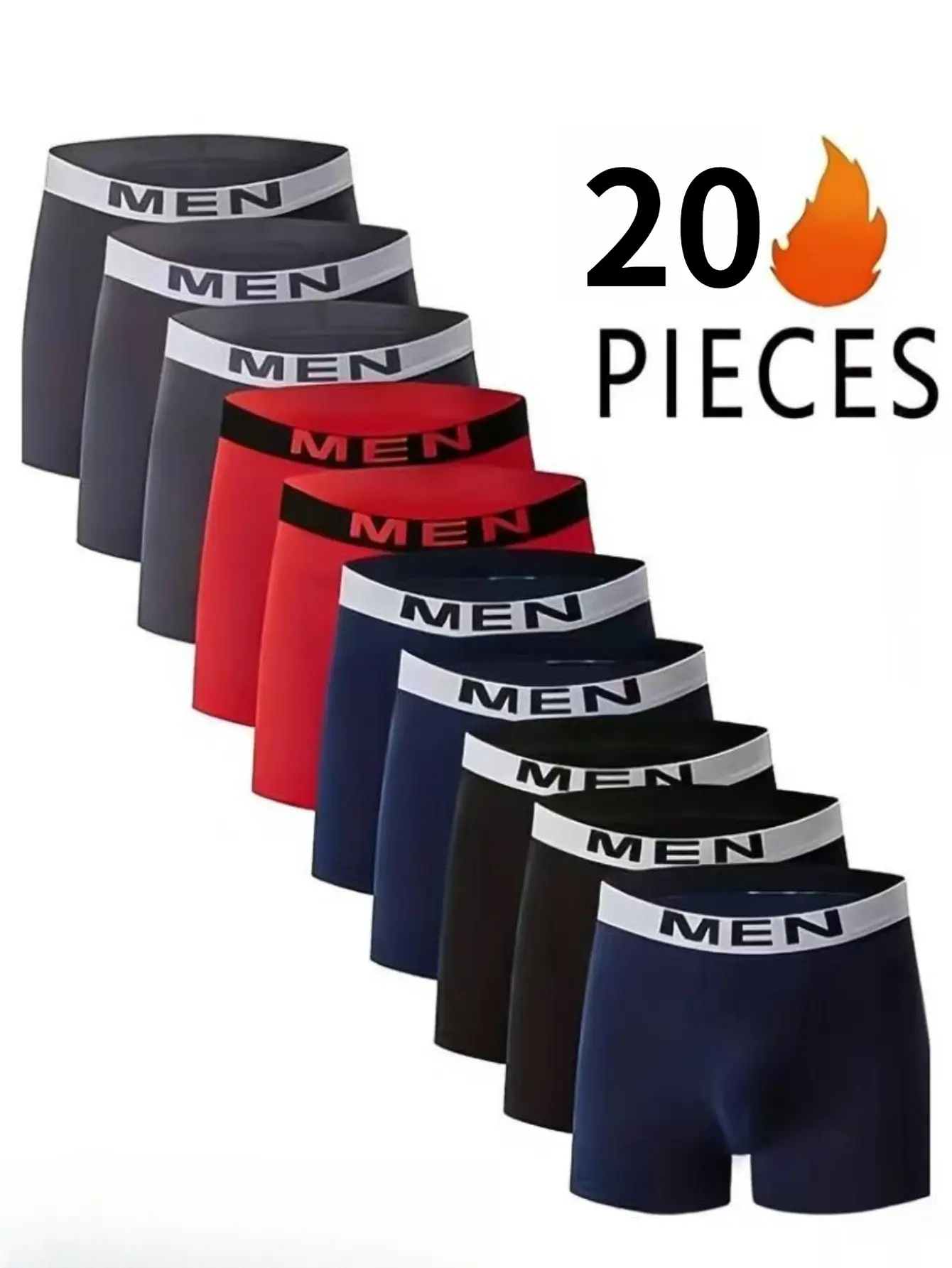 Men's Boxer Briefs 20-Pack, Breathable Multi-Color Boxers, Elastic Waistband All-Season Daily Underwear