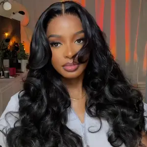Sunber Loose Wave Layered Cut Slight Yaki Straight 13x4 HD Transparent Lace Front Wigs Pre Bleached Glueless Human Hair Wigs Tiny Knots With Drawstring Ready To Wear Natural Black For Blackwomen Wigs