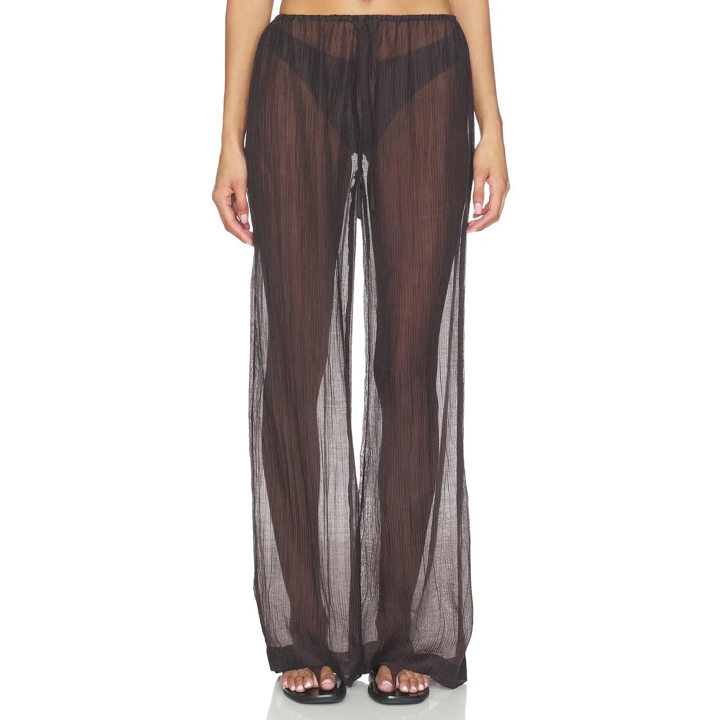 LNA Velma Sheer Pant in Chocolate Black