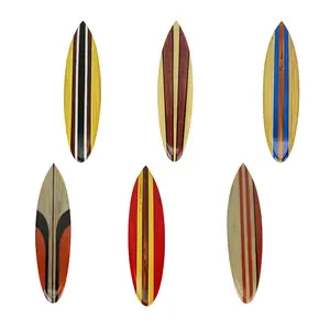 Set of 6 Surfboard Wall Art - 16in Red, Blue, Brown Stripes for Beach Vibes