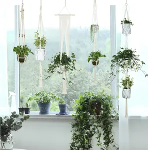 5-Pack Macrame Plant Hangers with 5 Hooks, Different Tiers, Handmade Cotton Rope Hanging Planters Set Flower Pots Holder Stand, for Indoor Outdoor Boho Home Decor