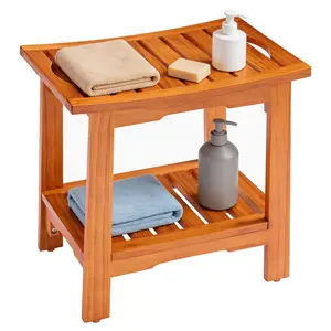 Wood Shower Bench, 250lbs Capacity, Waterproof, Non-Slip, Adjustable, for Indoor & Outdoor Use - Natural Finish