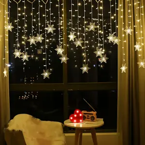 1pc Snowflake Curtain Light - 96 LED USB Plug String Lights with 8 Modes, Warm White & Multicolor Indoor Fairy Lights for Christmas Wedding Party Chandelier Luminarias Decor, Event Lighting |   Festive Lighting |   Vibrant Light Display, Christmas Decor