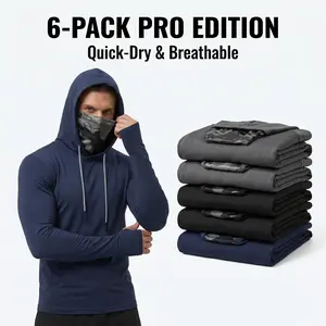 【6-Pack】Men's Pro Sun Protection Work Shirts with Face Mask, Quick-Dry UPF Long Sleeve Outdoor Hoodies