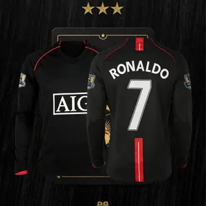 Long Sleeve Shirt CR7 Ronaldo Away Retro Soccer Jersey Black Fans Version