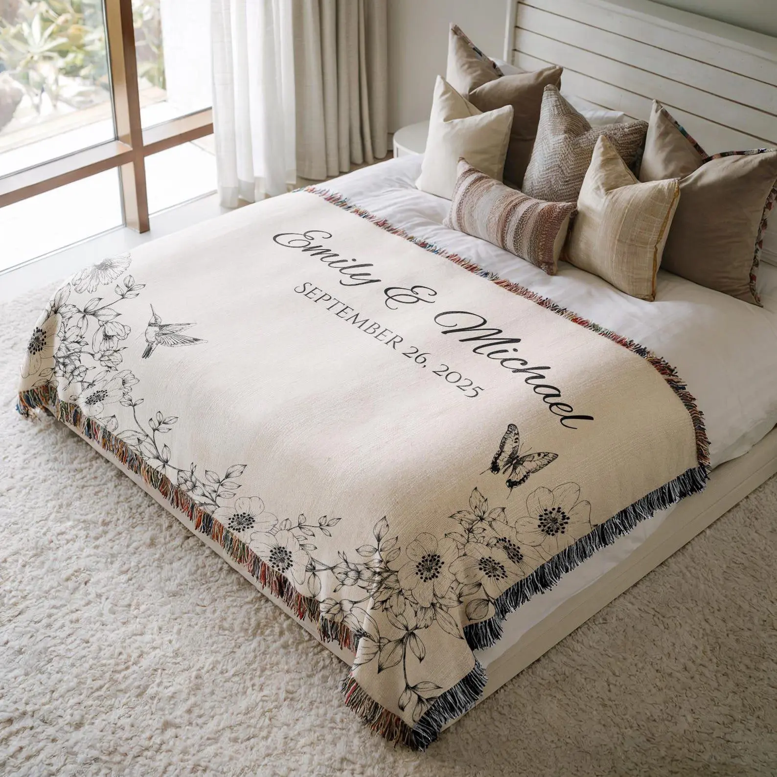 Personalized Wedding Blanket with Names & Date, Anniversary Gift, Engagement Gift, Custom Couple Gift, Bridal Shower or Bachelorette Present