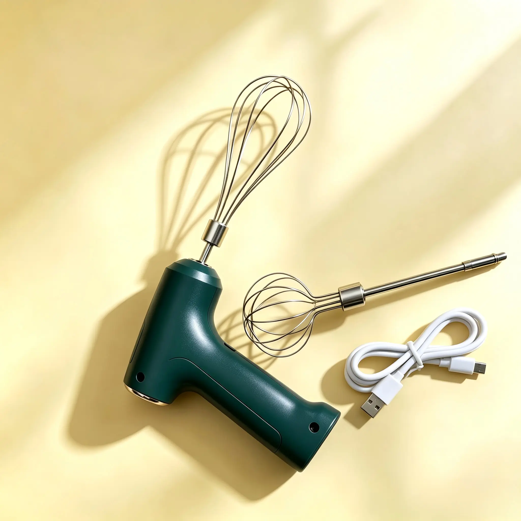 Rechargeable 3-Speed Hand Mixer - Multifunctional Kitchen Mixer with 2 Mixing Attachments for Baking Supplies, Ideal for Small Kitchens, RVs and Camping