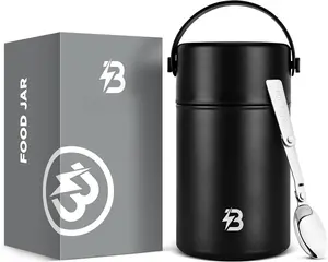 Thermo for Hot , 35 Oz Lunch Soup Thermo  Jar, Wide Mouth Insulated Hot  Container with Spoon for Adults (Black)