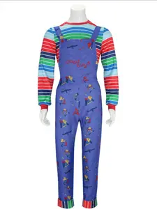 Adult Chucky Cosplay Costume with Striped Shirt and Jumpsuit for Chucky Overalls Halloween Costumes Clothes