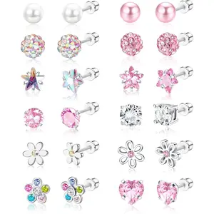 CASSIECA Small Earrings Set Stainless Steel Cute Stud Earrings with Butterfly Flower Heart Zirconia Designs  Multicolored Hypoallergenic Screw Back
