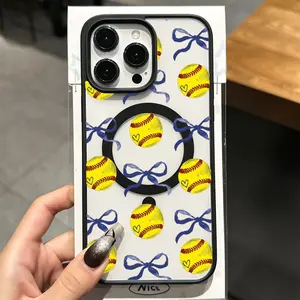 Softball Ribbon Phone Case， Elegant Athletic Aesthetic Style for iPhone 17 16 15 14 13 12 11 Plus Pro Max， Unique Sports Lover Gift.