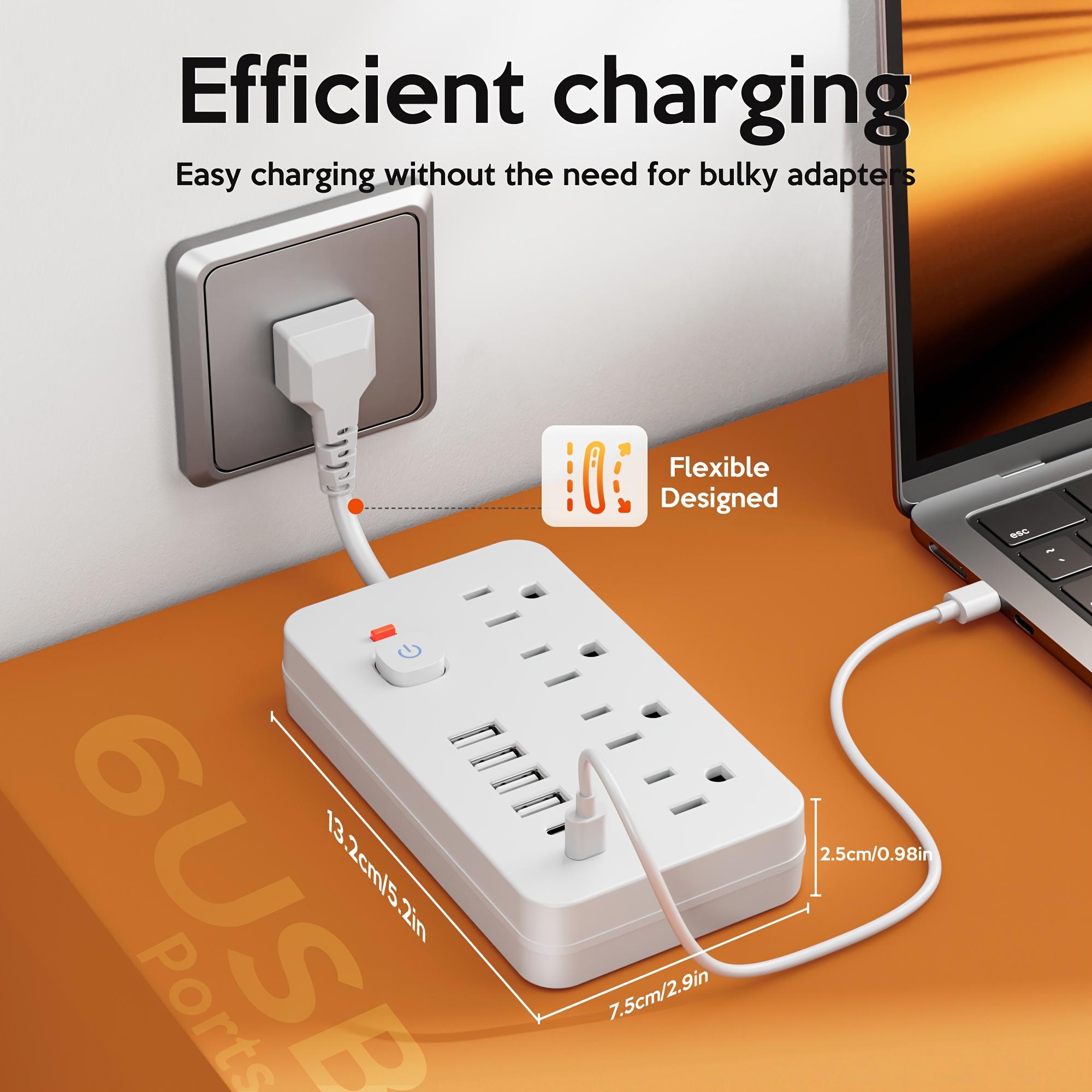 10-in-1 Power Strip - With Overload Protection And One-touch Control Switch. 4 Spacious AC Power Outlets And 6 USB Ports (including 2 TYPE-C Ports) Short-cord Design, Wall Mountable. Ideal For Office, Den, Home And School Environments.