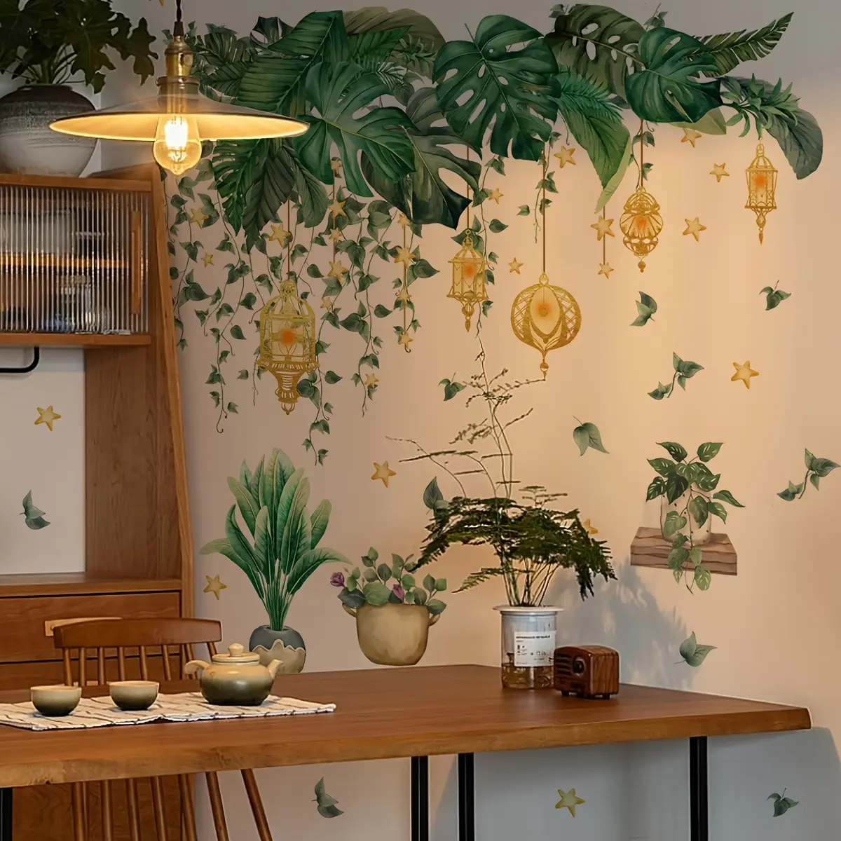 A set of two Ramadan lantern potted vine fanous wall stickers for bedroom and living room background wall decoration, self-adhesive MS7230-YC