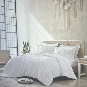 Tufted Damask Bed in A Bag, 7 Pieces  Modern Textured Medallion Comforter Set , All Season Chic Bedding Set