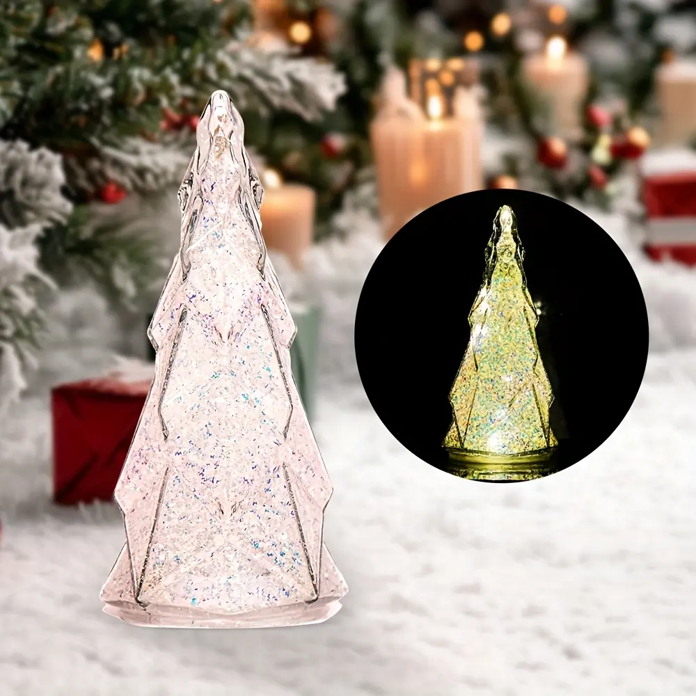 8-Inch Shiny Cordless Glass Crystal Christmas Tree with Timer, Batteries, Energy-Efficient Lights, 6-Hour Cycle Flashing/Steady Mode, Family Holiday Gift, Festive Home Party Decoration (Home & Festive Supplies)
