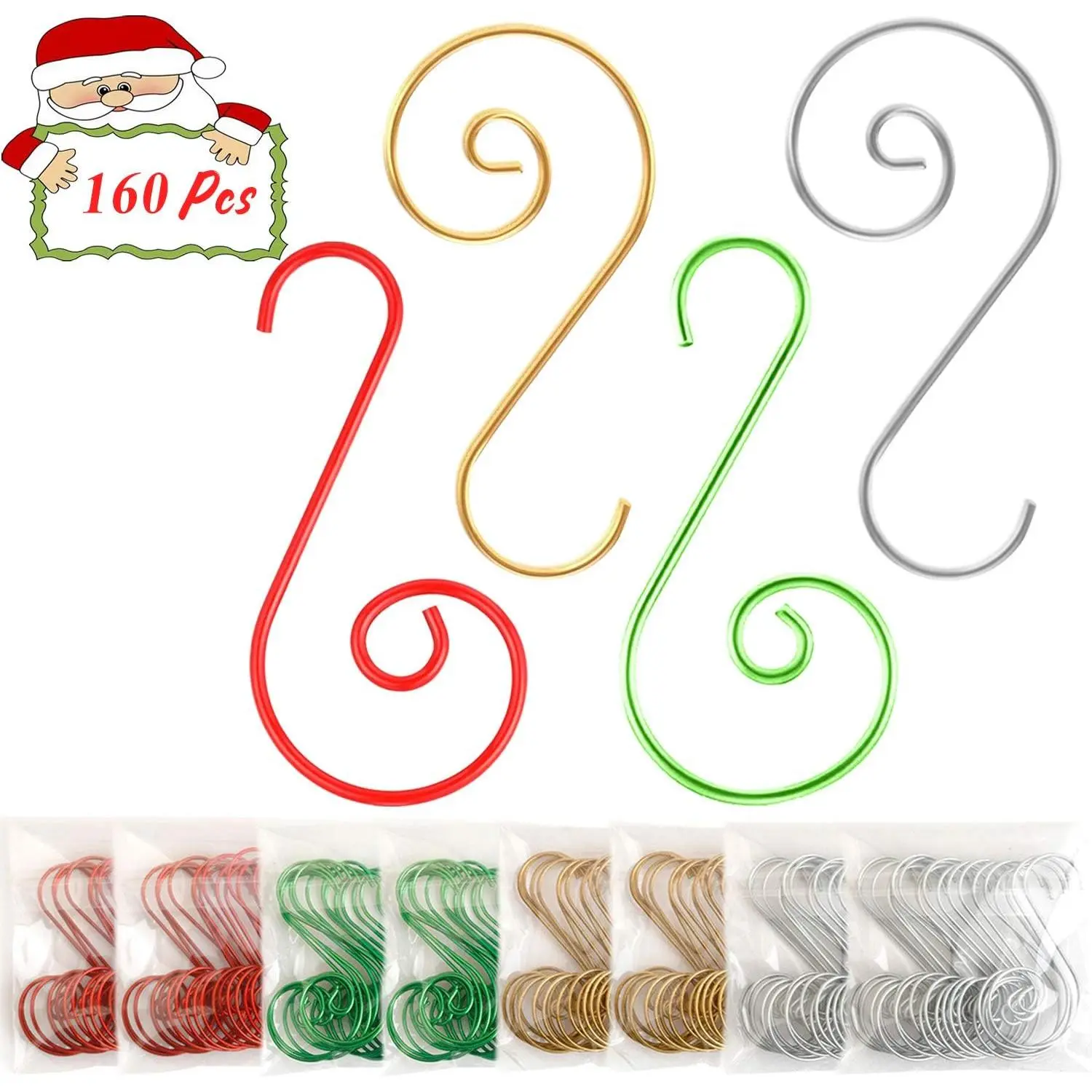 Mix-Color Hangable Christmas Tree Ornament Hooks, 160-Piece Festive Party & Home Decor Supplies, Color 1: Mix Color