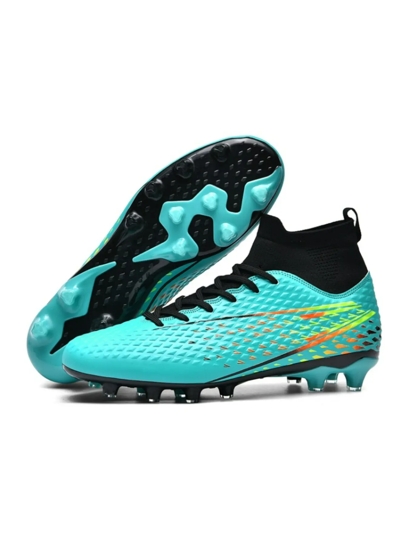 Youth Soccer Cleats, Unisex Outdoor Football Shoes, Football Boots, Football Field Boots, Woven Elastic Ankle Design, Comfortable Lining, Suitable for Training/court, TF Soccer Shoes